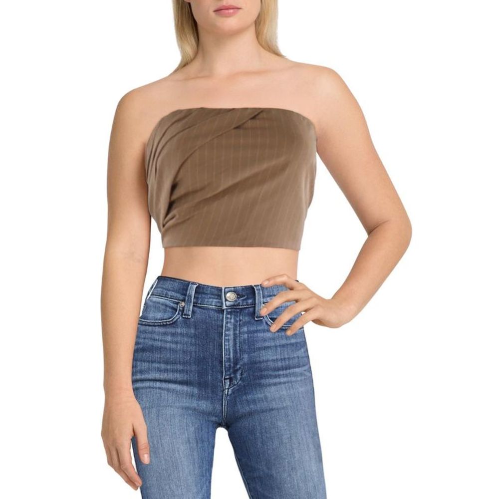 Aqua Womens Tan Pleated Cropped Bandeau Strapless Top Shirt NWOT